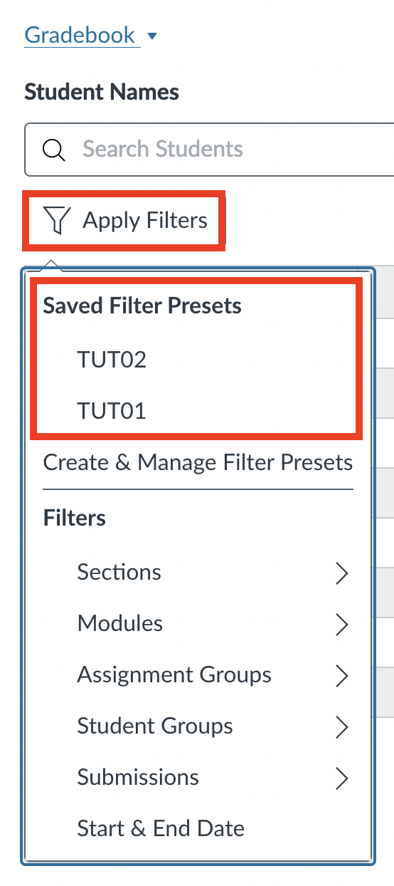 Saved Filter Presets