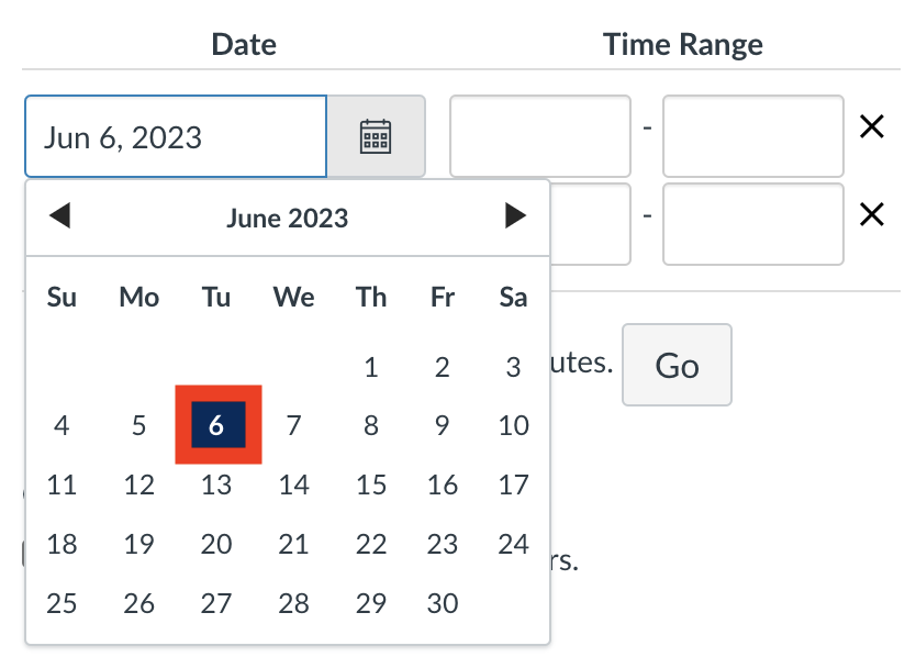 Screenshot of calendar with June 6 highlighted